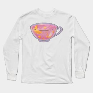 Soft pink night tea cup sticker Long Sleeve T-Shirt